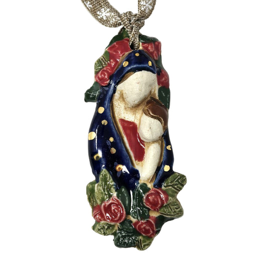 Ornament Virgen and Baby Ceramic Handmade - Ysleta Mission Gift Shop
