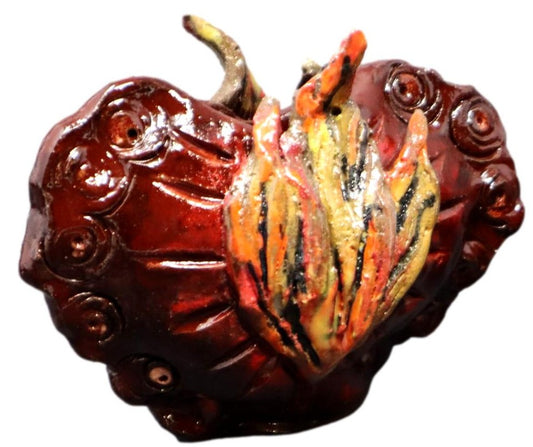 Candle Holder Handbuilt Ceramic Sacred Heart Standing