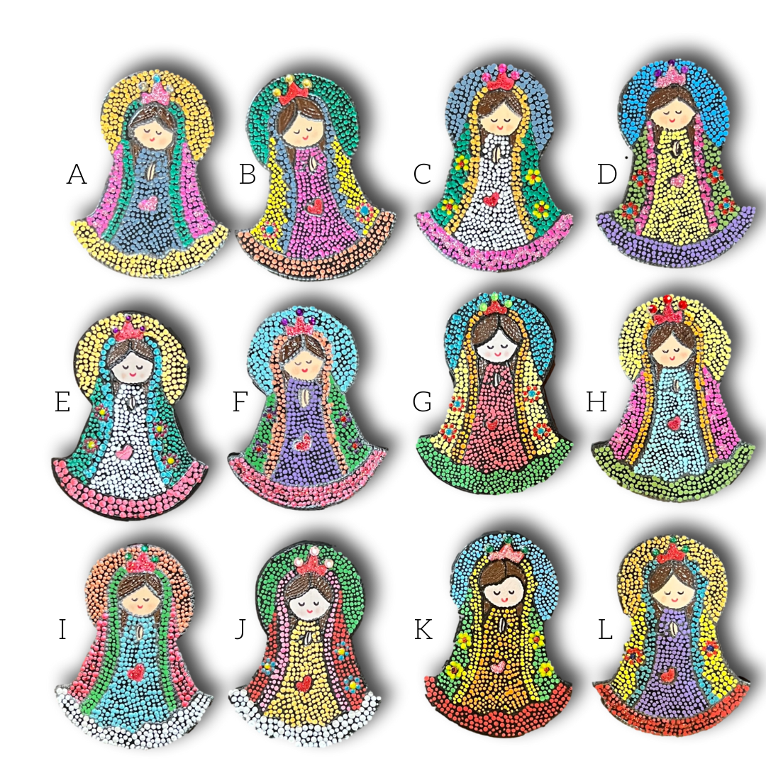 Virgencita Dot Art Wall Hanging – Handcrafted on Wood – 8 Inches