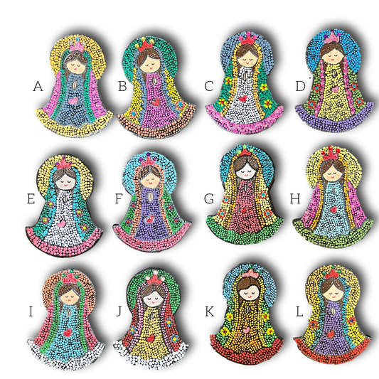 Virgencita Dot Art Wall Hanging – Handcrafted on Wood – 8 Inches