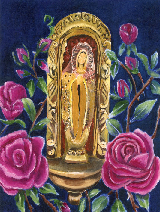 Blue and Pink  Virgen de Guadalupe Art Print En el Jardin, 5" x 7"