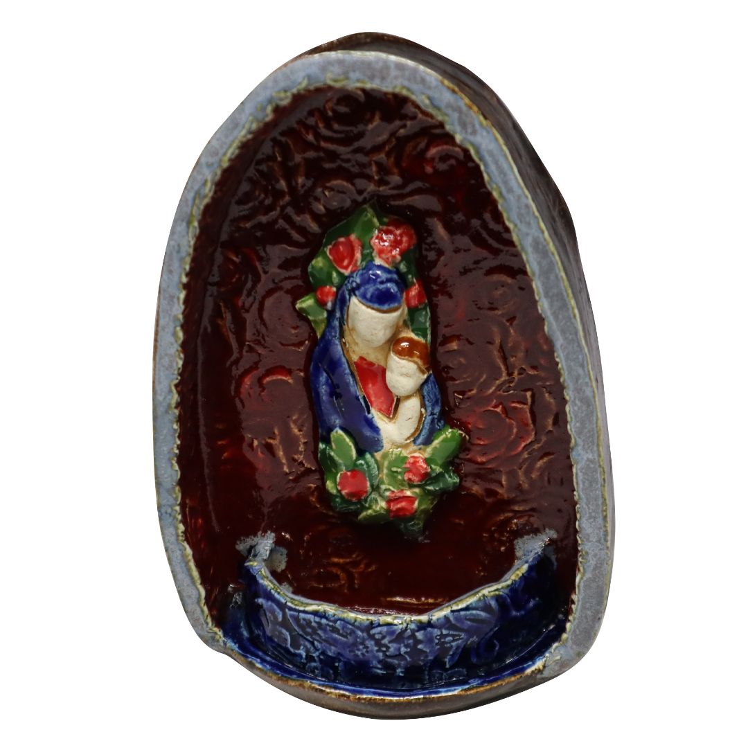 Virgen & Baby Ceramic Wall Hanging – Tealight Holder 6x5 in