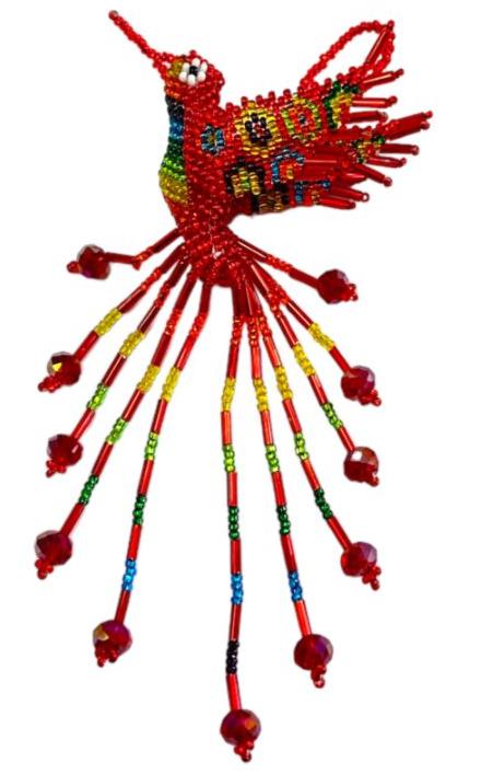 Artisan Beaded Hummingbird Ornament Exclusive Handmade Seed Bead Design  from Mexico