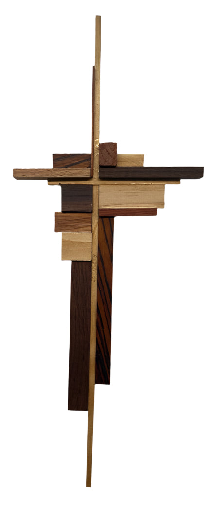Walnut, Red Oak & Poplar Wooden Cross – Handmade Religious Wall Décor – 13" x 5.5"
