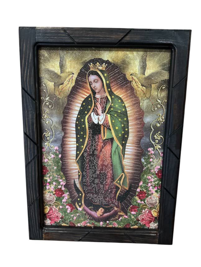 Our Lady of Guadalupe Religious Print with Wood Frame Various – Mexican Accent Art 13 x 17.5 Inches