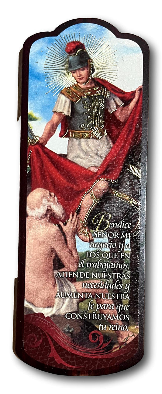 San Martín de Tours Handcrafted Wood Plaque – 10" x 2.5"