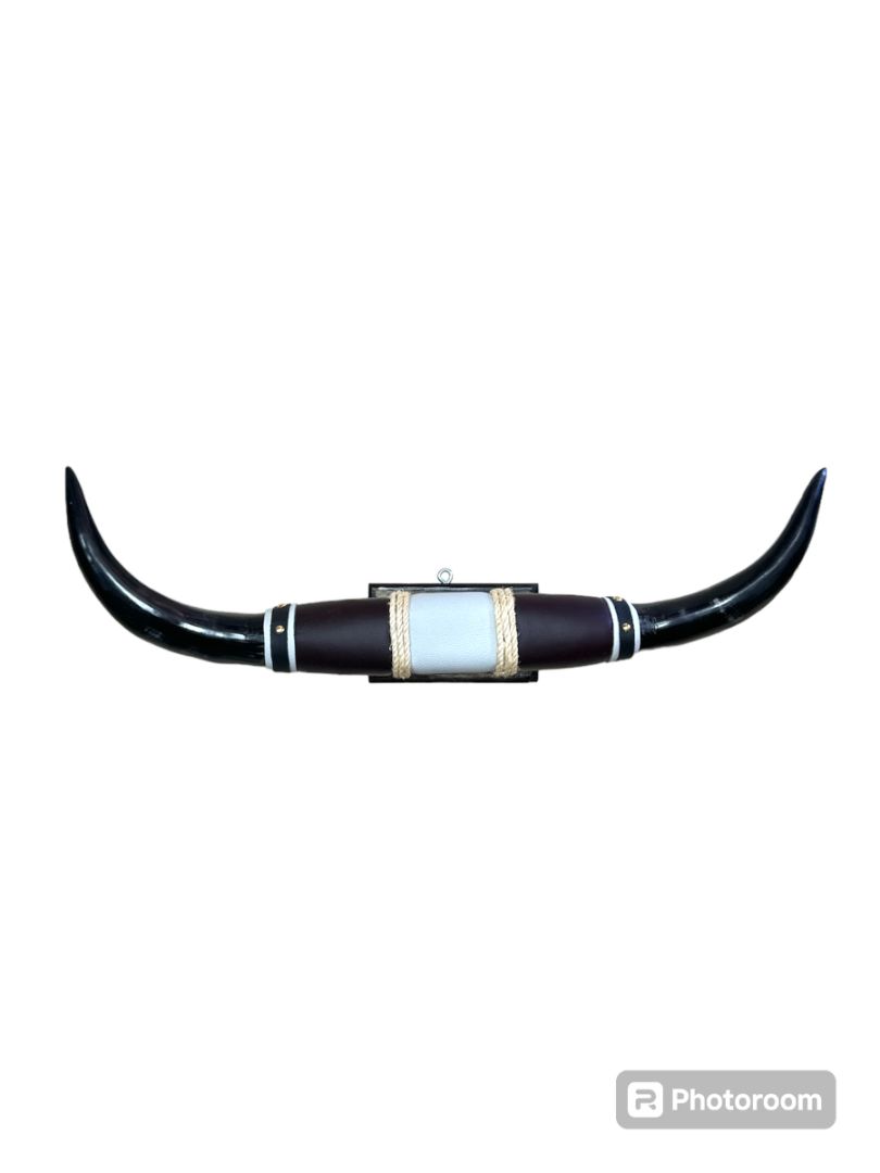 Medium Mounted Horns from Mexico – Ready-to-Hang 24.5" Polished Horns with Rustic Rope and Faux Fur for Cabin or Western-Themed Decoration