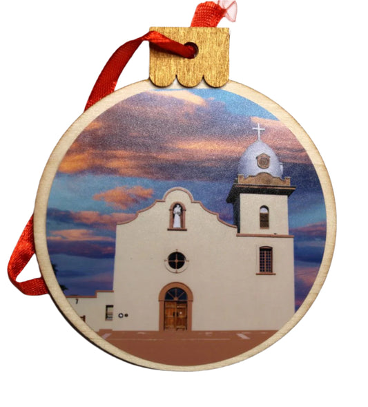 Ysleta Mission Clouds Round Wood Ornament, 3.77x4.29 Inches