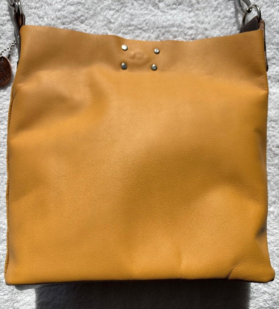 Yellow Leather Messenger Bag with Silver Snaps – 11×10