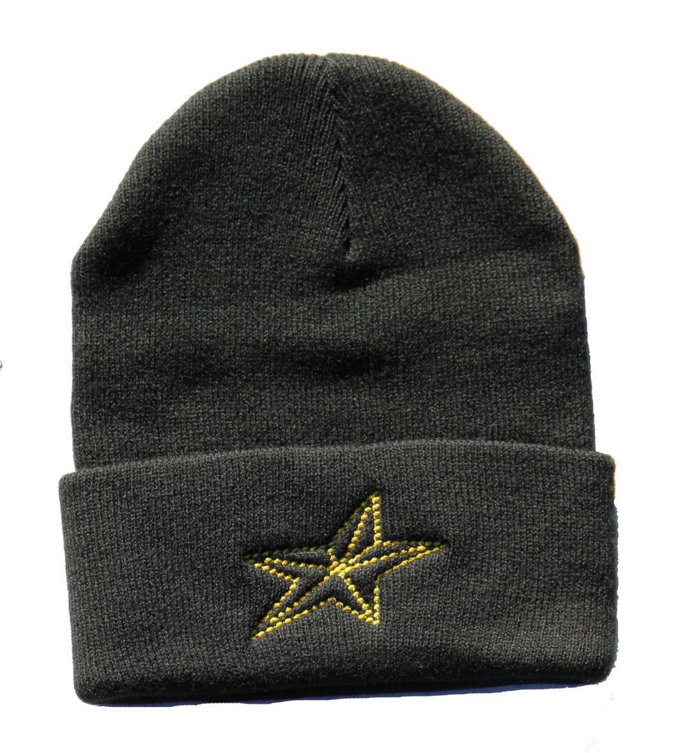 Yellow Star Beanie, Black One Size Fits All