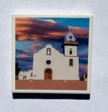 Ysleta Mission Clouds Ceramic Coaster, 4x4 Inches Cork Backing