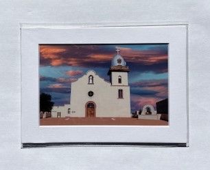 Matted Ysleta Mission Print with Clouds, 4x6 Inches Art Display