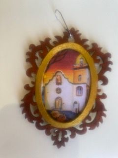 Handpainted Die Cut Frame with Ysleta Mission Art Print