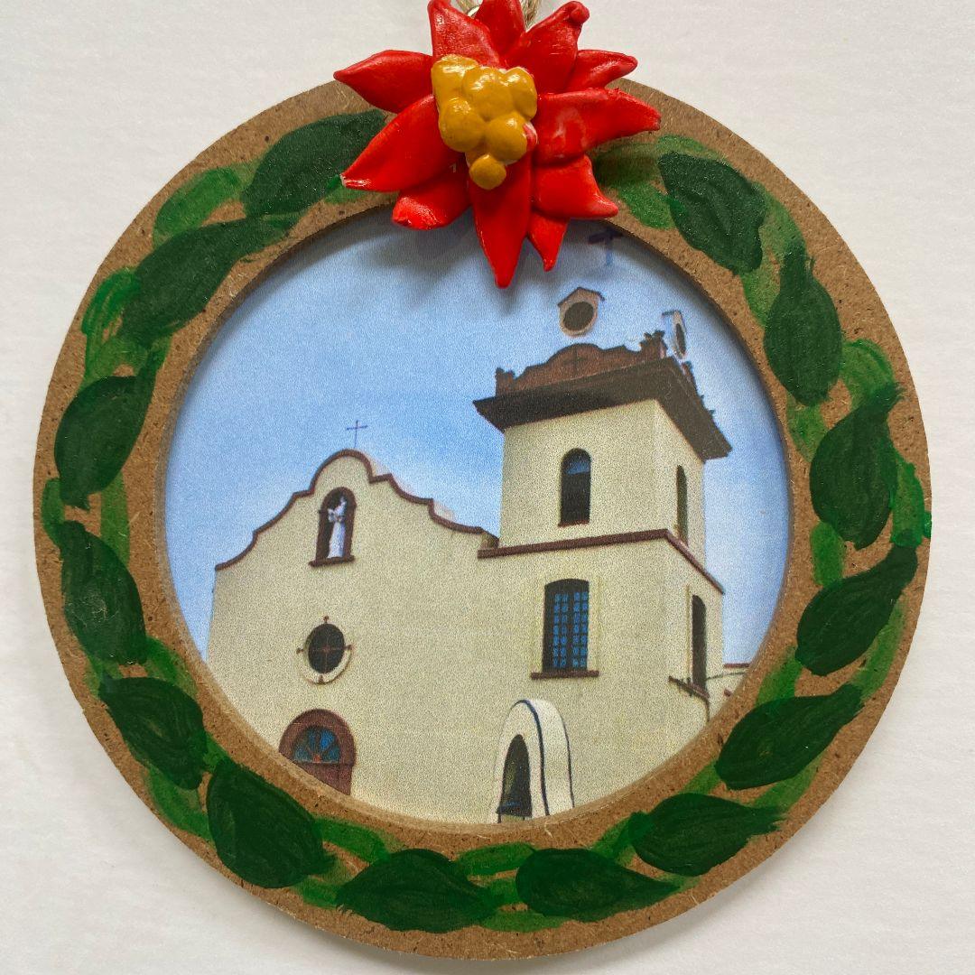 Ysleta Mission Color Print In A Circle Frame Decorated In Bas Relief - Ysleta Mission Gift Shop