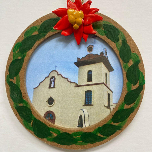 Ysleta Mission Color Print In A Circle Frame Decorated In Bas Relief - Ysleta Mission Gift Shop