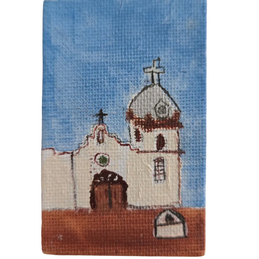 Ysleta Mission at Night Magnet – Mini Oil Painting El Paso Texas 1.75 x 2.75