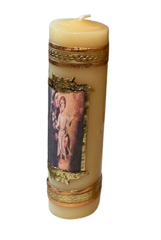Saint Anthony of Padua Devotional Candle – Natural Beeswax/Soy Wax with Ornate Gold Accents - Ysleta Mission Gift Shop
