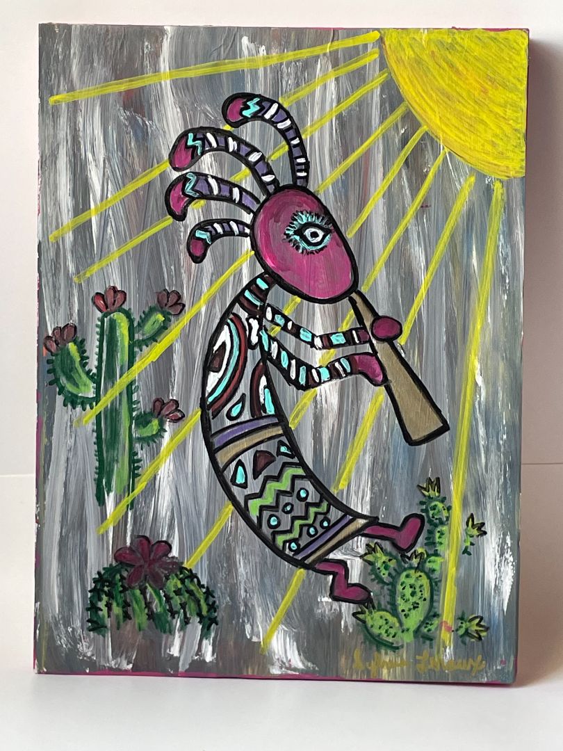 Acrylic Painting - 9x12 Sun Cactus Kokopelli Art