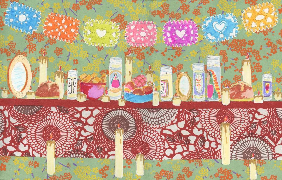 "Altar" Dia de los Muertos Art Print – Original Watercolor and Decorative Paper Creation