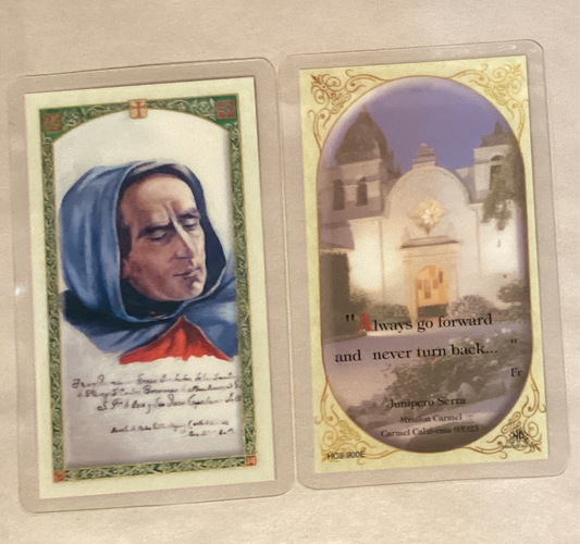 Prayer card titled "Always Go Forward and Never Turn Back" from Ysleta Mission Gift Shop, featuring religious message and design.