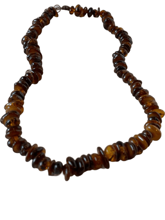 Amber Stone Bead Necklace - 14-Inch with Silver Lobster Clasp