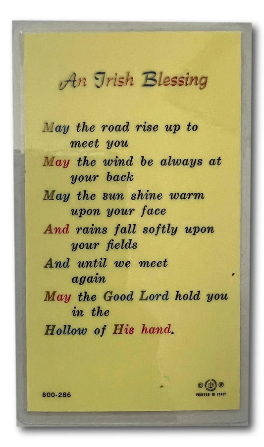 Laminated Irish Blessing Catholic prayer card with Celtic design, a faith and heritage keepsake.