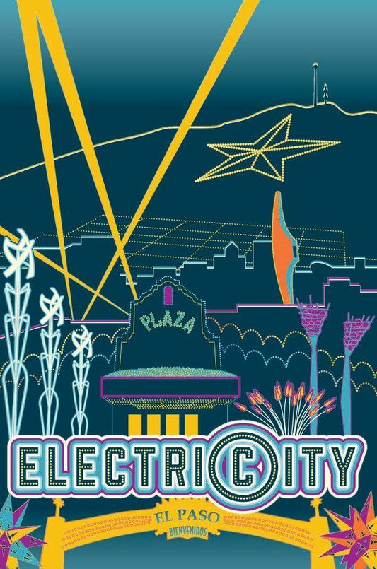 Art print of El Paso Electricity design by Vanessa Clark, 11x12 inches, featuring vibrant El Paso-themed artwork.