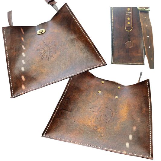 Handcrafted artisan leather crossbody bag by Consuelo Barraza featuring a sleek design and adjustable strap.