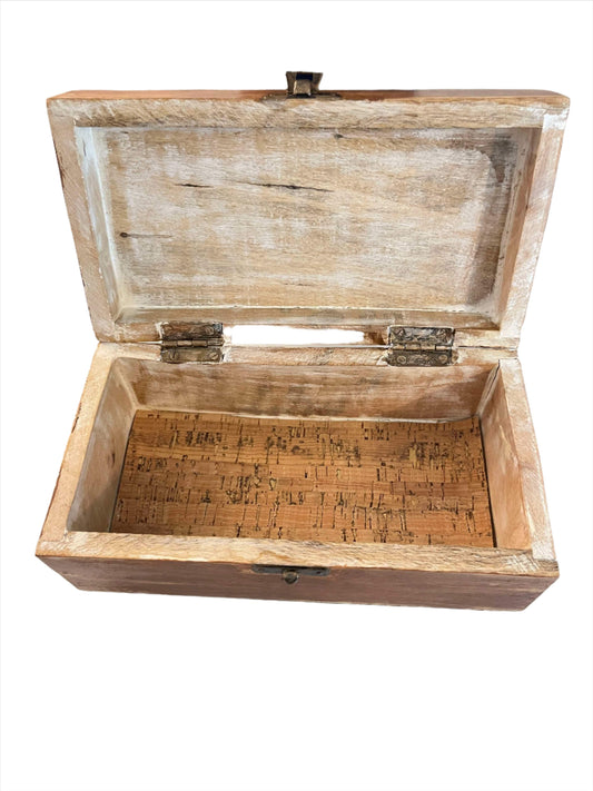 Artisan Wood Jewelry Box with Metal Flower Accent – Flip Top & Latch Closure - Ysleta Mission Gift Shop