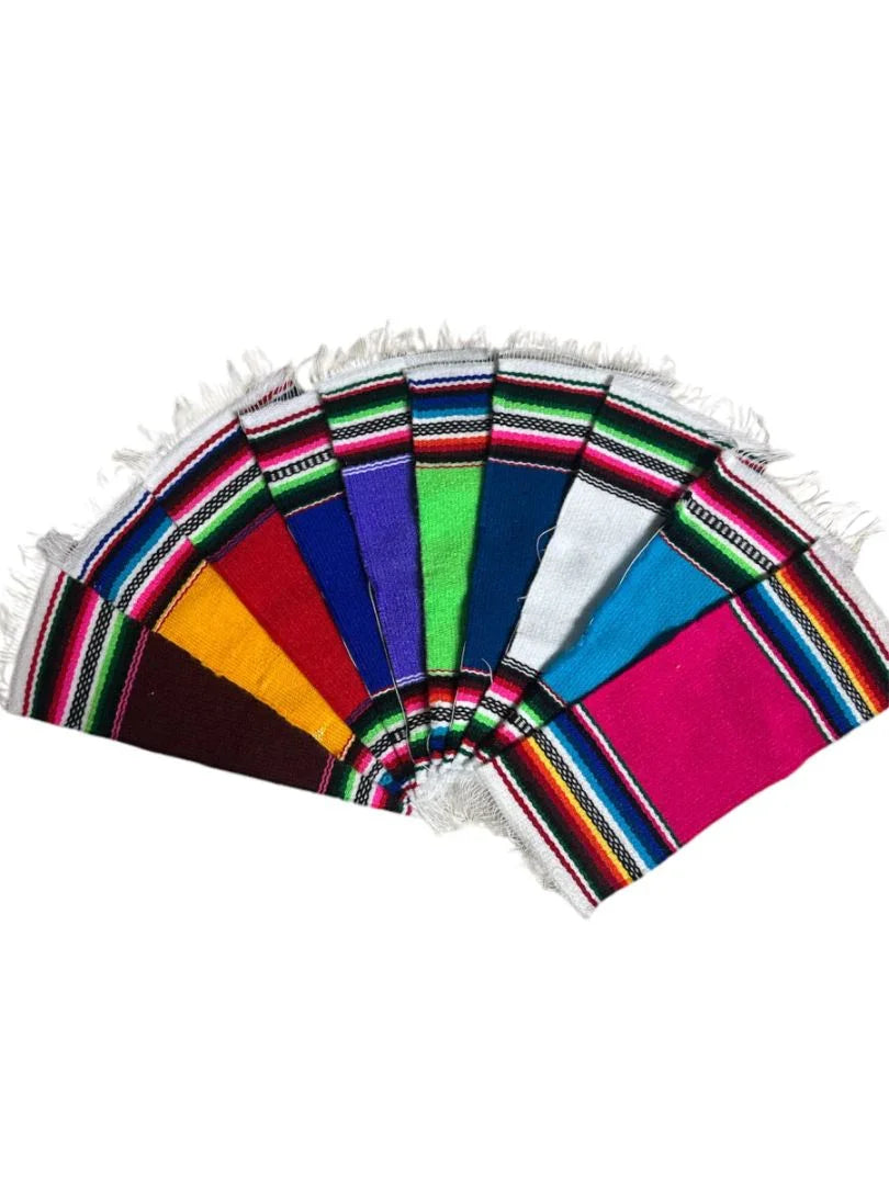 Colorful authentic Mexican serape mini blanket with vibrant patterns, made of 100% acrylic, 4x2 inches, by Jose Alberto Chavez.