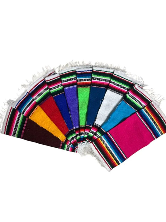 Colorful authentic Mexican serape mini blanket with vibrant patterns, made of 100% acrylic, 4x2 inches, by Jose Alberto Chavez.
