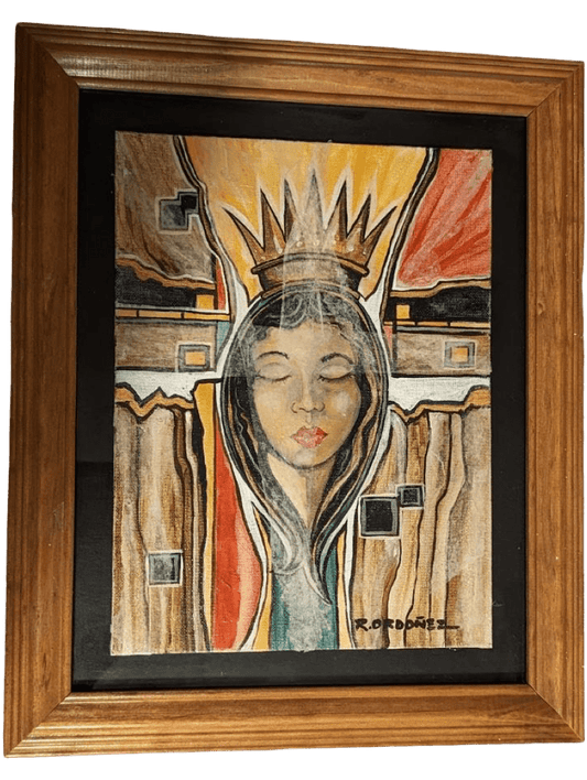 Awaiting Your Return Virgencita Framed Acrylic Mix Painting - 13.5"x16"