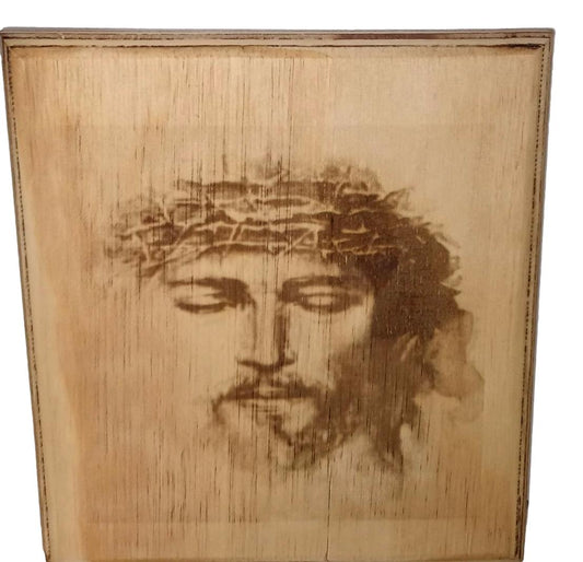 Plaque Face of Jesus Coronado Santo Rostro de Jesus Wood Maple Lasered 11x11