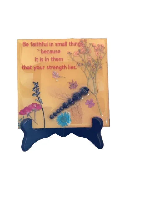 "Be Faithful" Decorative Plaque Resin with Real Pressed Flowers - Handcrafted 6 x 6 - Ysleta Mission Gift Shop