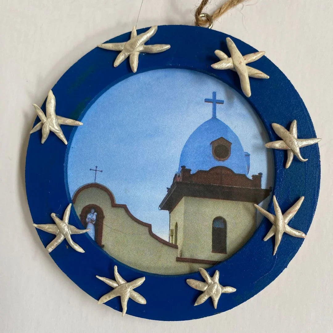 Bell Tower Photo Round W/ Clay Accents - Ysleta Mission Gift Shop