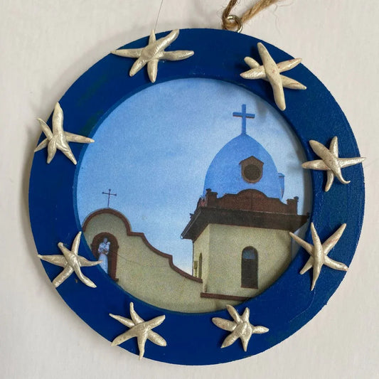 Bell Tower Photo Round W/ Clay Accents - Ysleta Mission Gift Shop