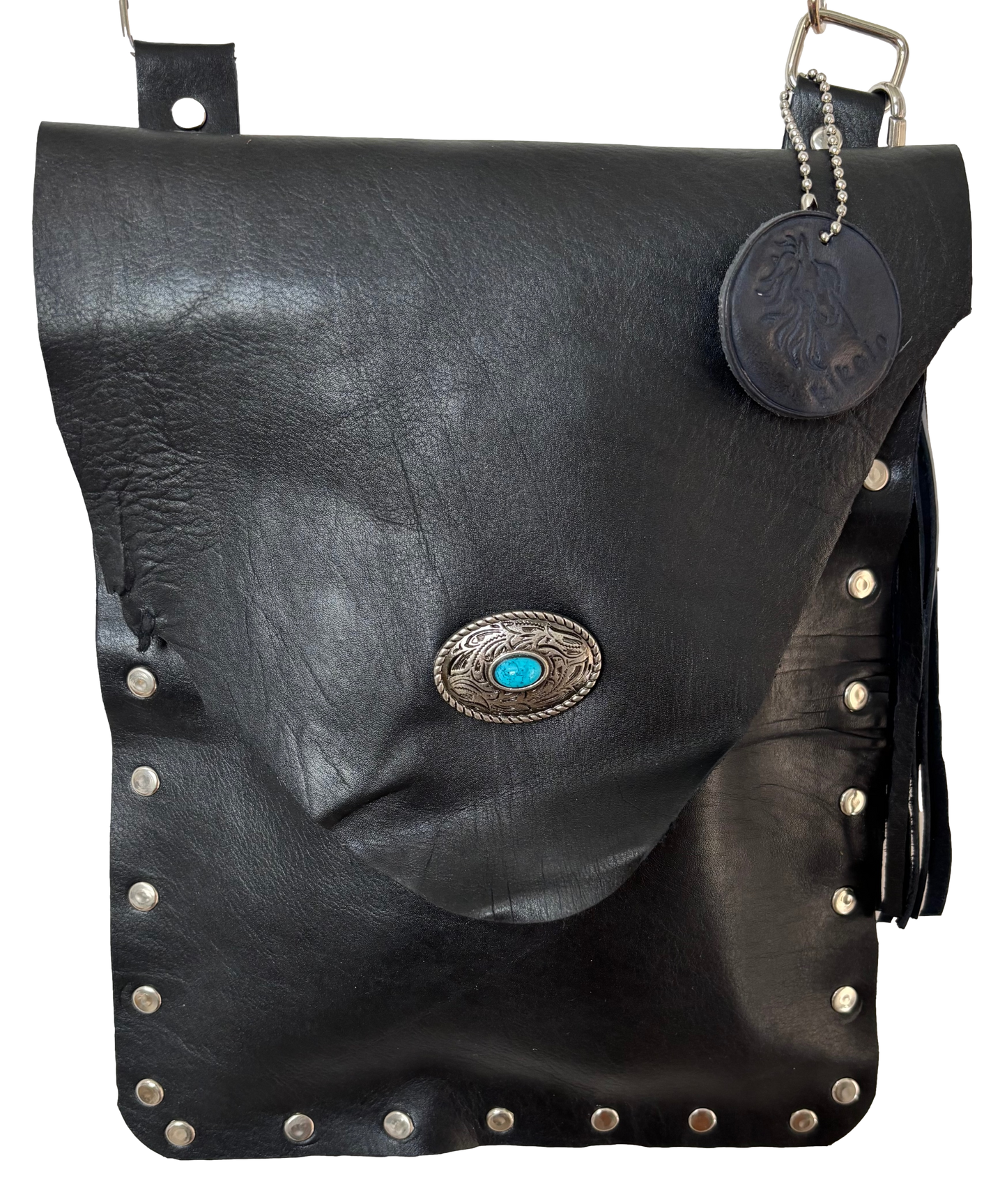 Black Leather Crossbody Bag - Ysleta Mission Gift Shop