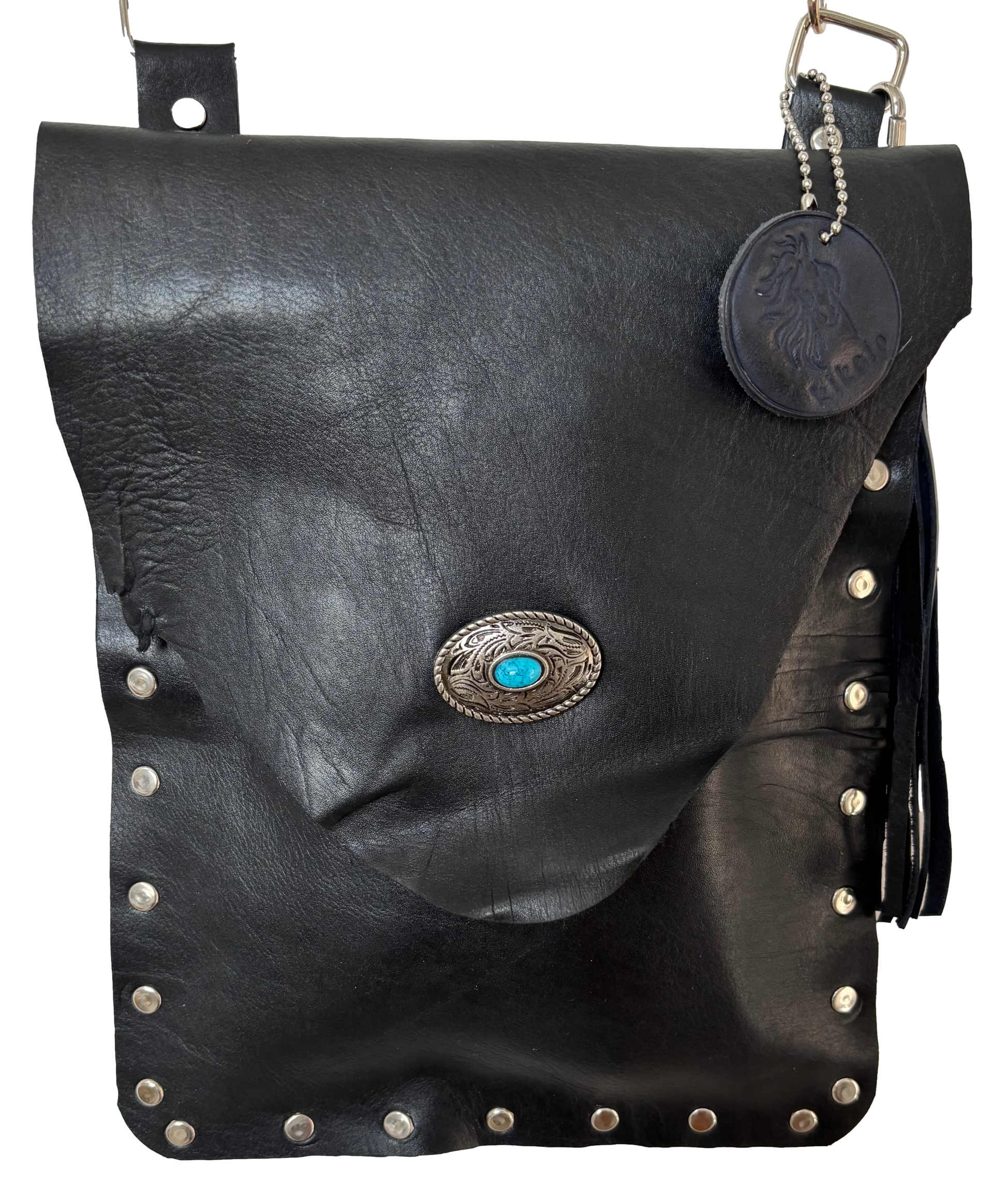 Black Leather Crossbody Bag - Ysleta Mission Gift Shop