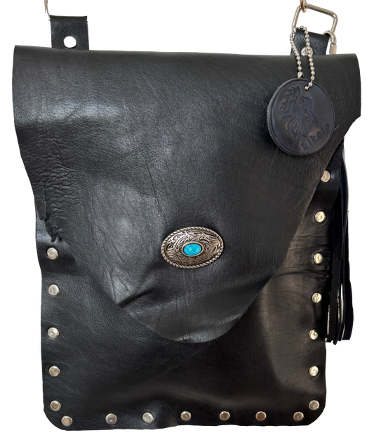 Black Leather Crossbody Bag - Ysleta Mission Gift Shop