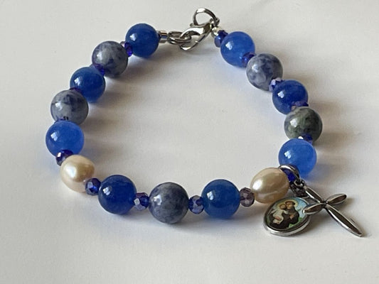 Blue Sodalite Rosary Bracelet with Saint Joseph Medal – 7" - Ysleta Mission Gift Shop