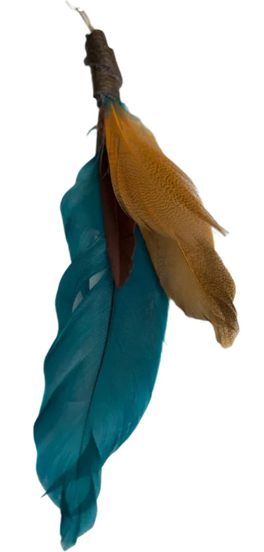 Bohemian Turquoise & Brown Feather Tassel-9 Inch Length-Handcrafted Accessory - Ysleta Mission Gift Shop