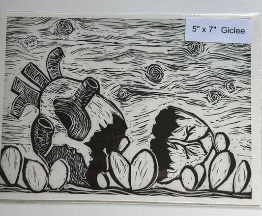 5x7 giclée print of a broken heart artwork by Lorena Williams, representing spiritual healing and emotional relief.