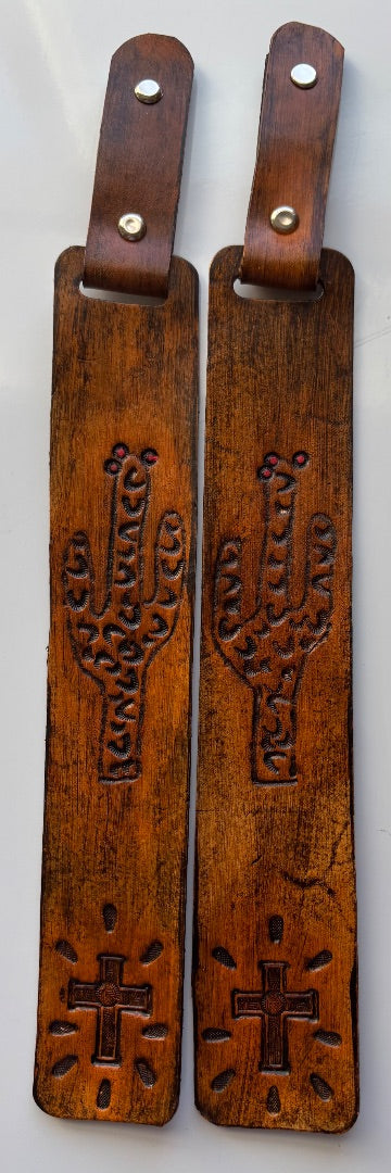 Brown cactus-shaped cross bookmark by Consuelo Barraza, featuring a detailed design, perfect for marking pages in books.