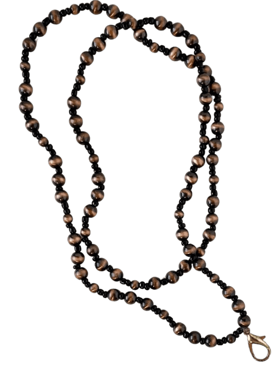 Brown Glass Seed Bead Lanyard - 34-Inch with Lobster Claw Badge Holder