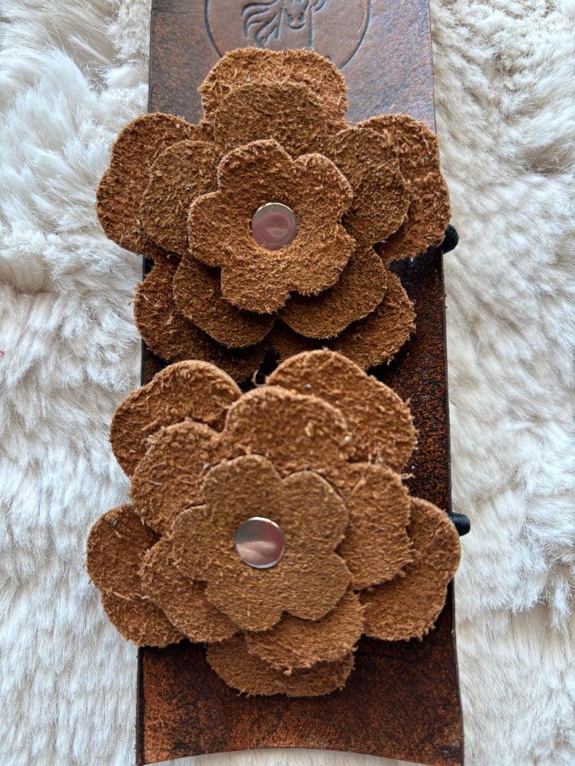 Brown Leather Ponytail Set with Bookmark Earth-Toned Artisan Gift - Ysleta Mission Gift Shop