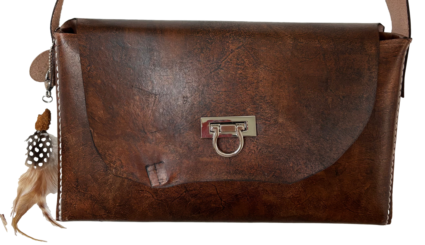 Brown Vegan Feather Crossbody
