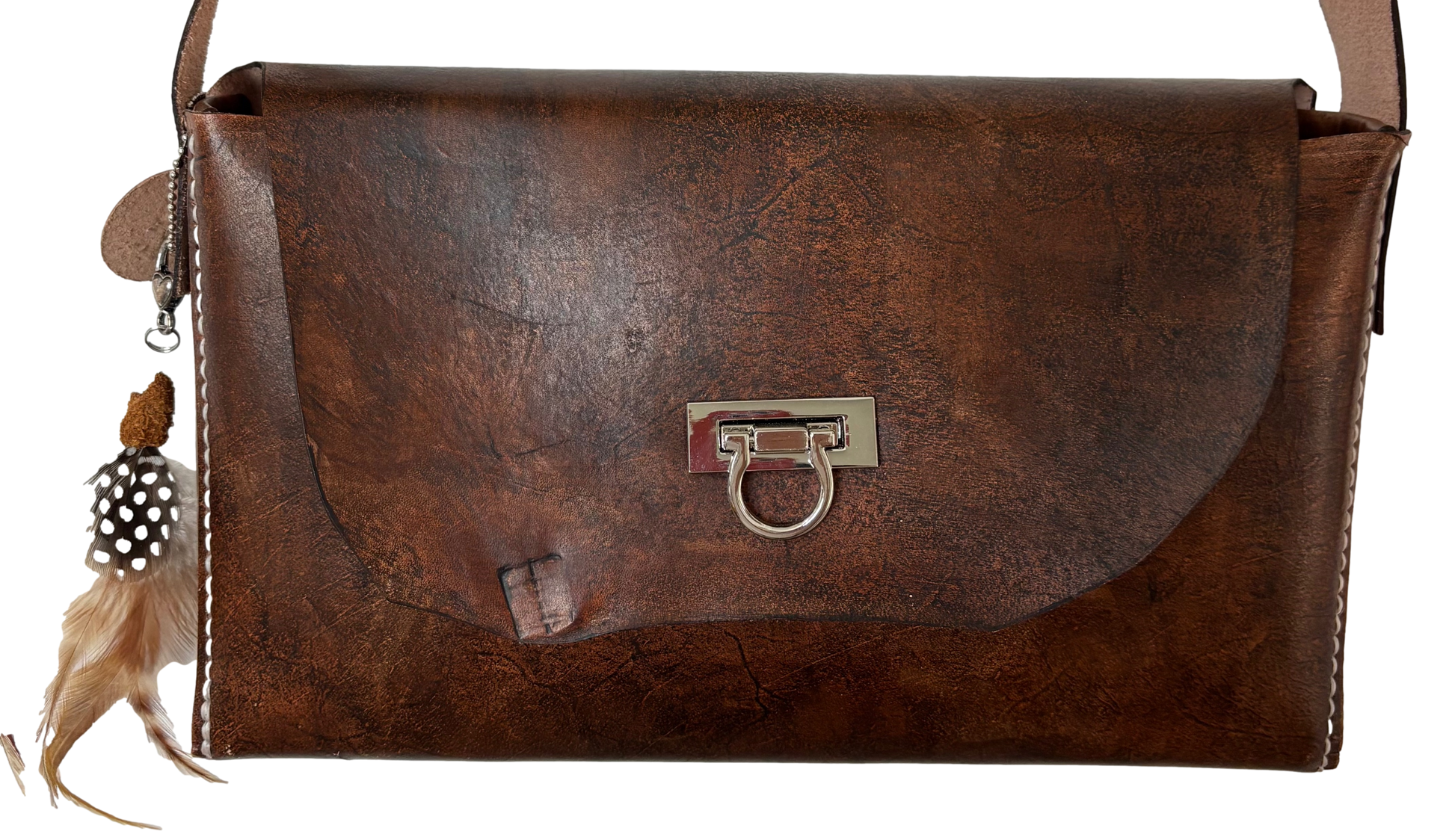 Brown Vegan Feather Crossbody