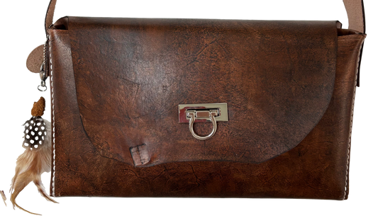 Brown Vegan Feather Crossbody