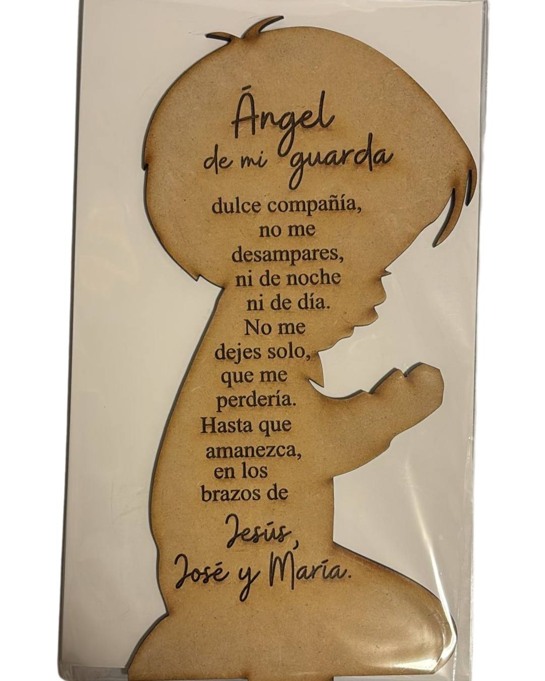 Handcrafted Angel of God Wood Art – 6"x10" Praying Child Spiritual Display