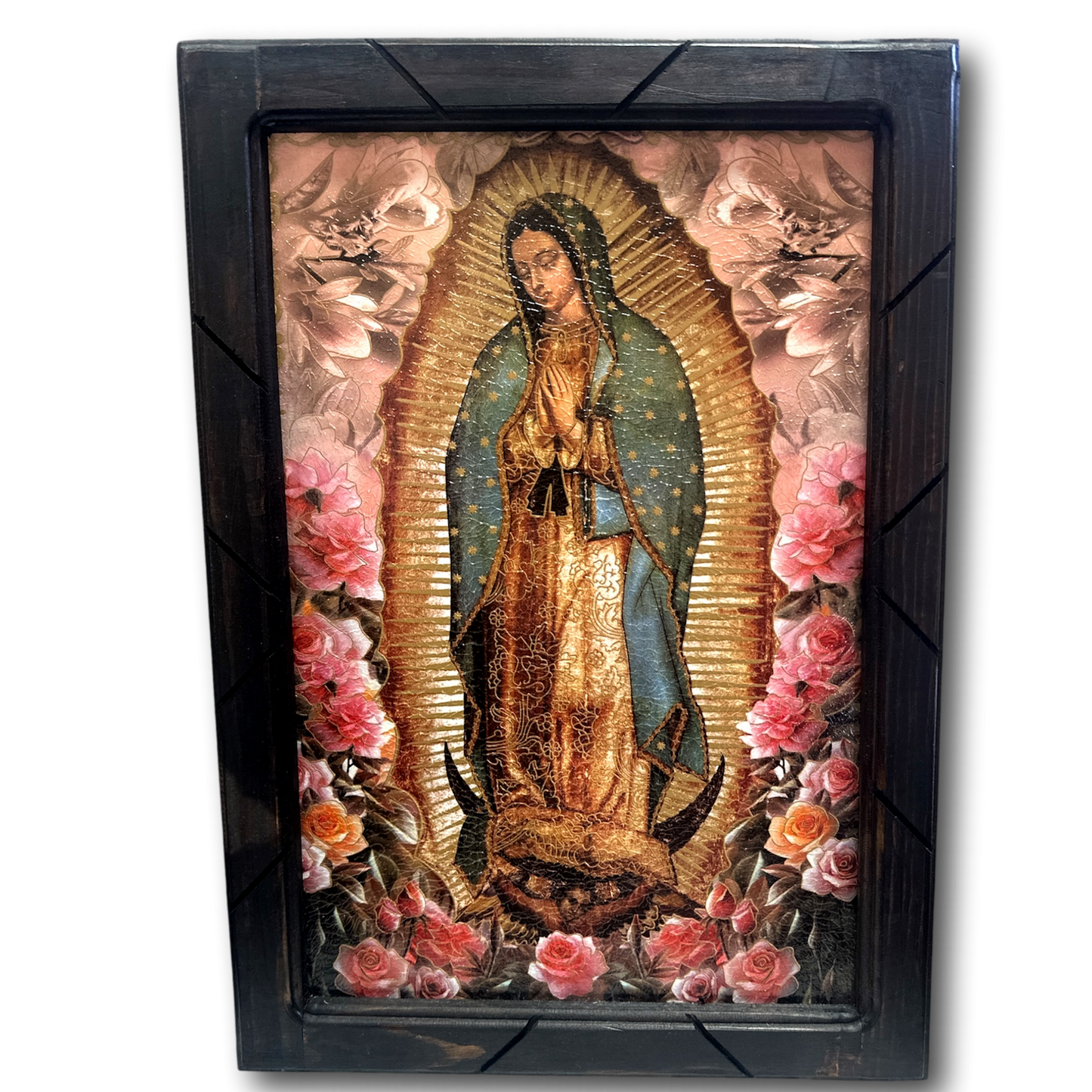 Catholic saints print in a handcrafted wood frame, 13x17.5 inches, religious artwork ideal for Christian gift or home decor.